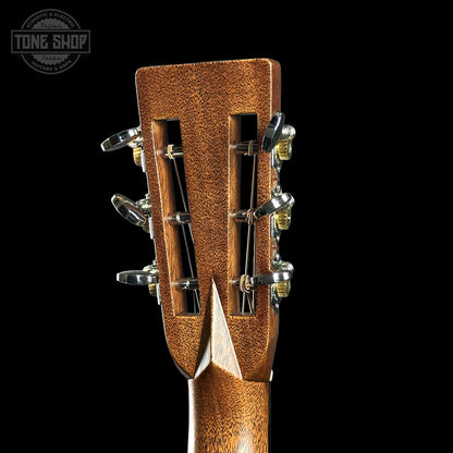 Back of headstock of Martin Custom Shop Dread 12-Fret Wild Grain East Indian Rosewood.