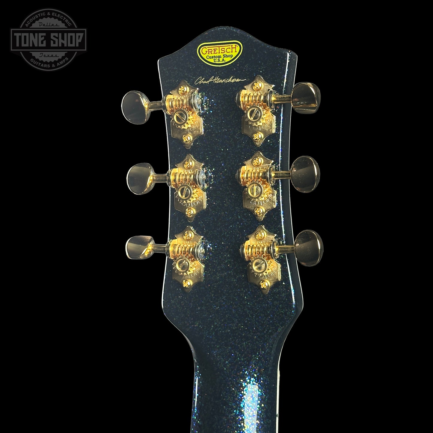 Back of headstock of Gretsch Custom Shop G6128-62 Holoflake NOS.