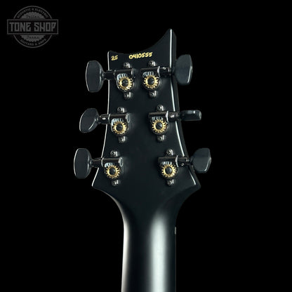 Back of headstock of PRS 40th Anniversary Custom 24 Satin Limited Charcoal Tri-Burst.