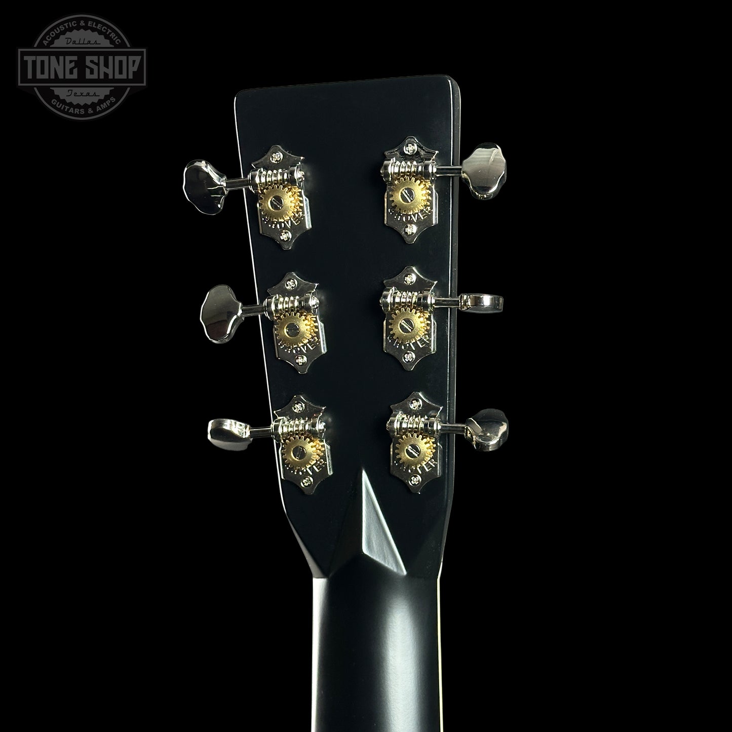 Back of headstock of Martin Custom Shop D-41 Black Sitka/EIR.