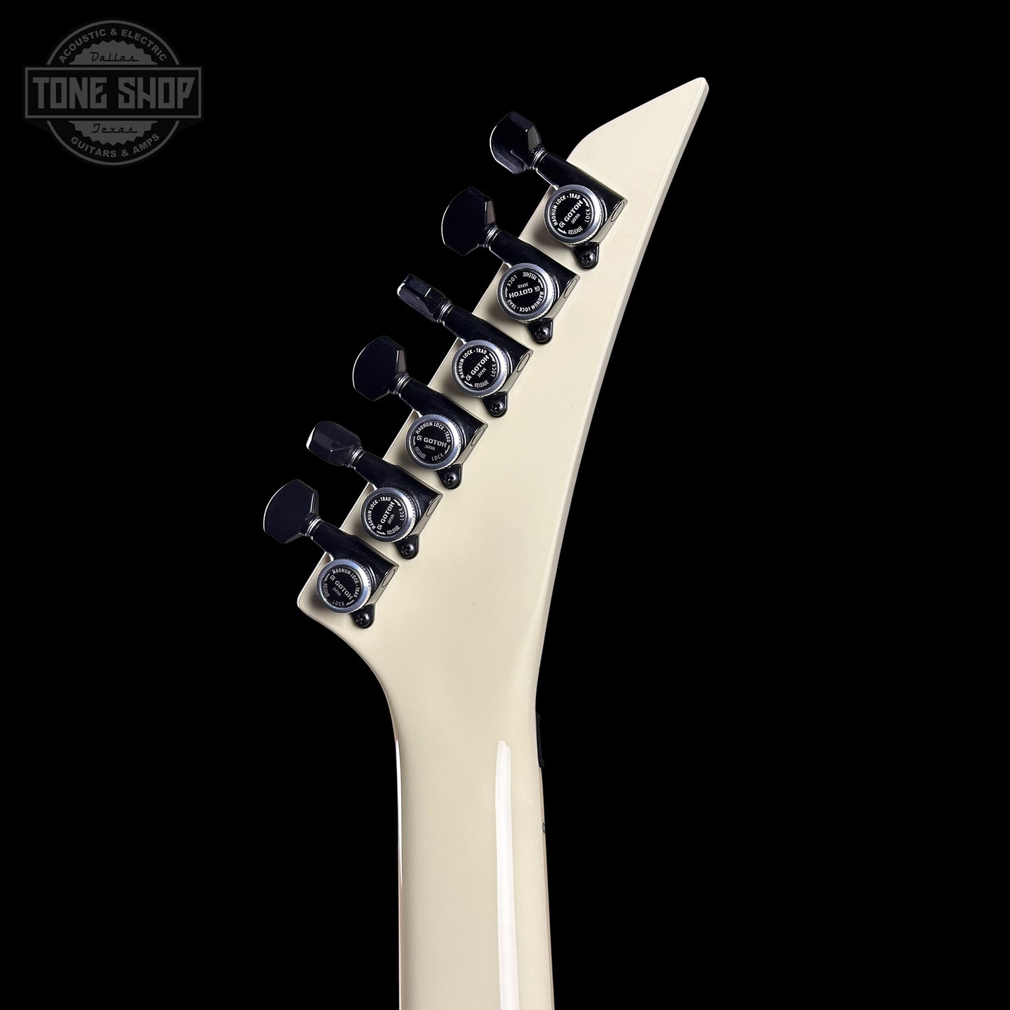 Back of headstock of Jackson Custom Shop TSG Illuminati SL2H FR Vanilla Shake.