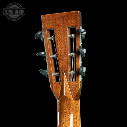 Back of headstock of Martin Custom Shop 00-12F 45 Style Adirondack/Wild Grain East Indian Rosewood.