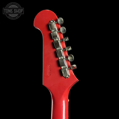 Back of headstock of Gibson Custom Dealer Select 1965 Non Reverse Firebird Ember Red Ultra Light Aged.