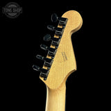 Back of headstock of Charvel Custom Shop DK24 HH FR Reverse Headstock Sea Foam Green.