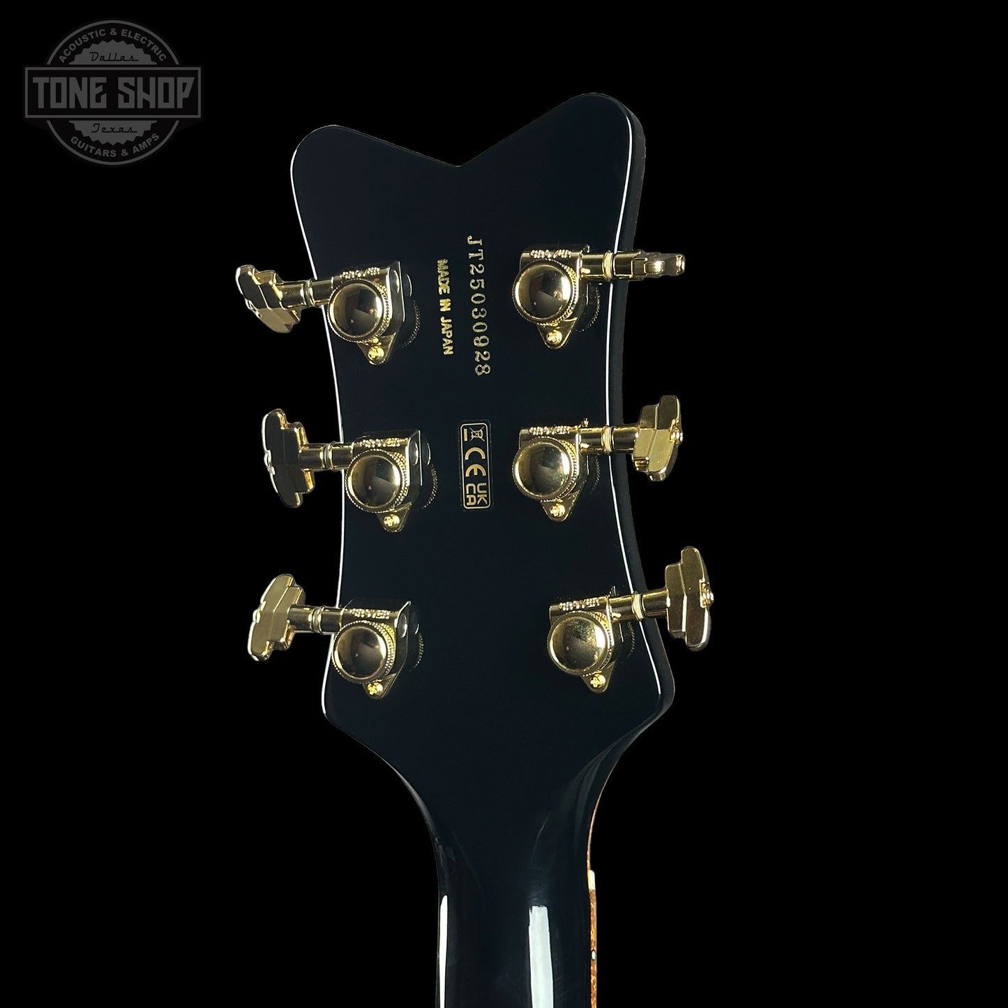 Back of headstock of Gretsch G6134T-58-TSFSR Tone Shop Exclusive Vintage Select Edition 58 Penguin Ebony.