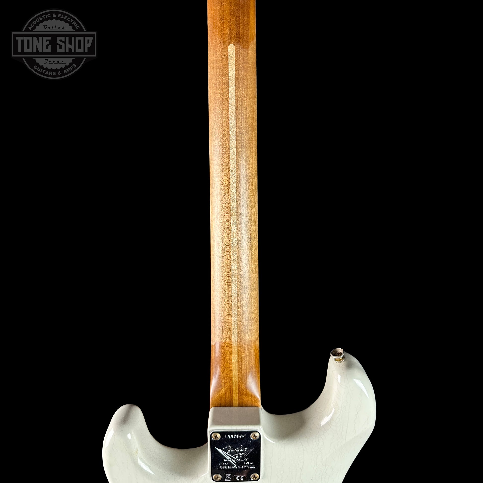 Back of neck of Fender Custom Shop Limited Edition Roasted '54 Strat Journeyman Relic '55 Desert Tan.