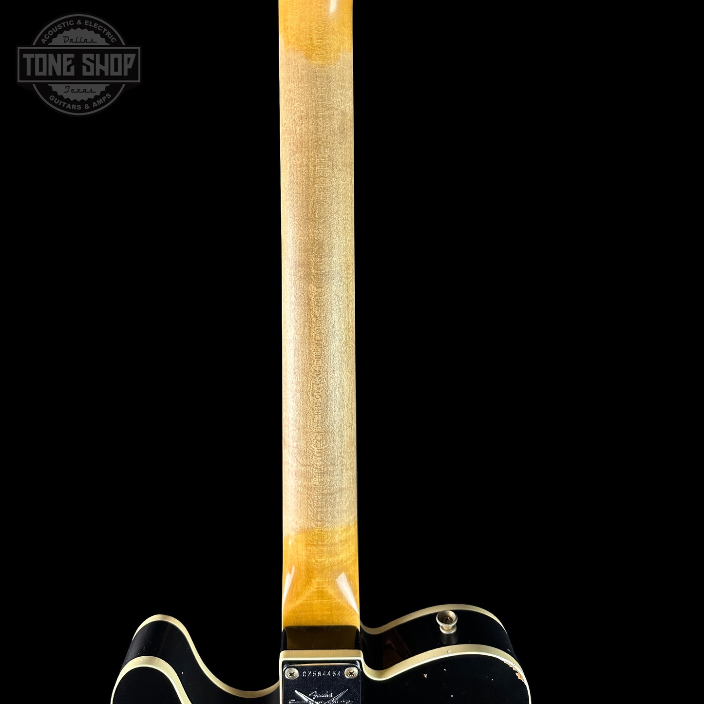 Back of neck of Fender Custom Shop Time Machine '60 Tele Custom Heavy Relic Aged Black.