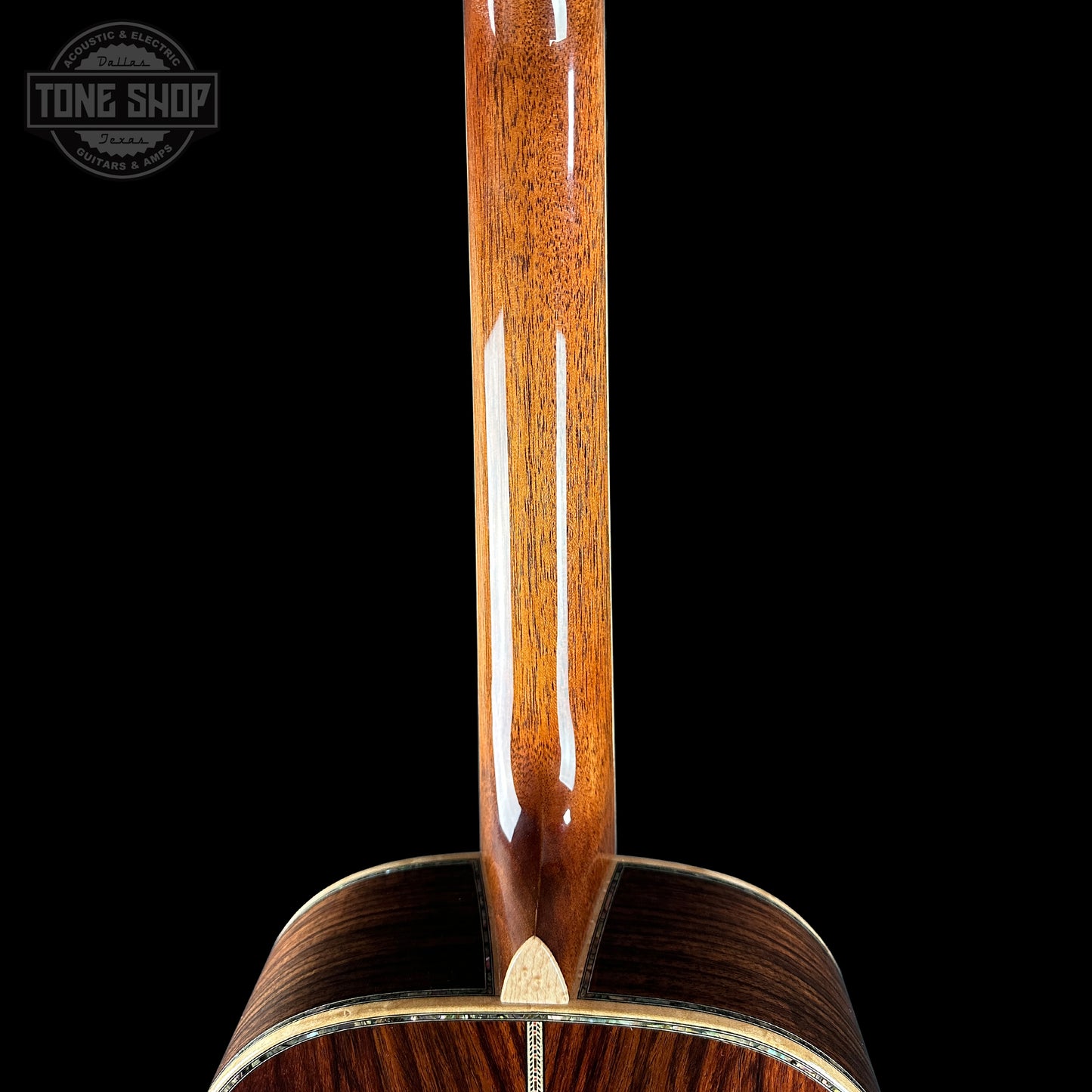 Back of neck of Martin Custom Shop 00-12F 45 Style Adirondack/Wild Grain East Indian Rosewood.