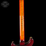 Back of neck of PRS Wood Library Custom 24 Quilt 10 Top Dark Cherry Sunburst.