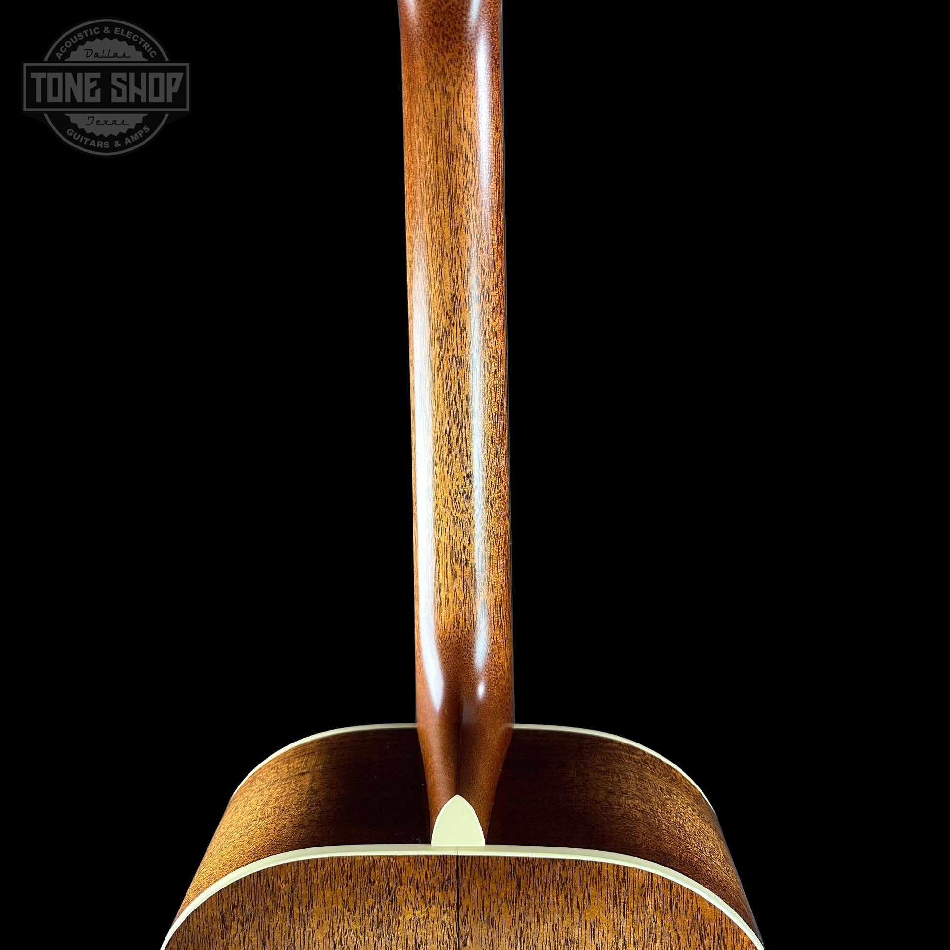 Back of neck of Martin Custom Shop Slope Shoulder Dread VTS Spruce/Mahogany Toasted Burst.