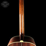 Back of neck of Collings CJ Adirondack Sunburst Tigerstripe Pickguard.