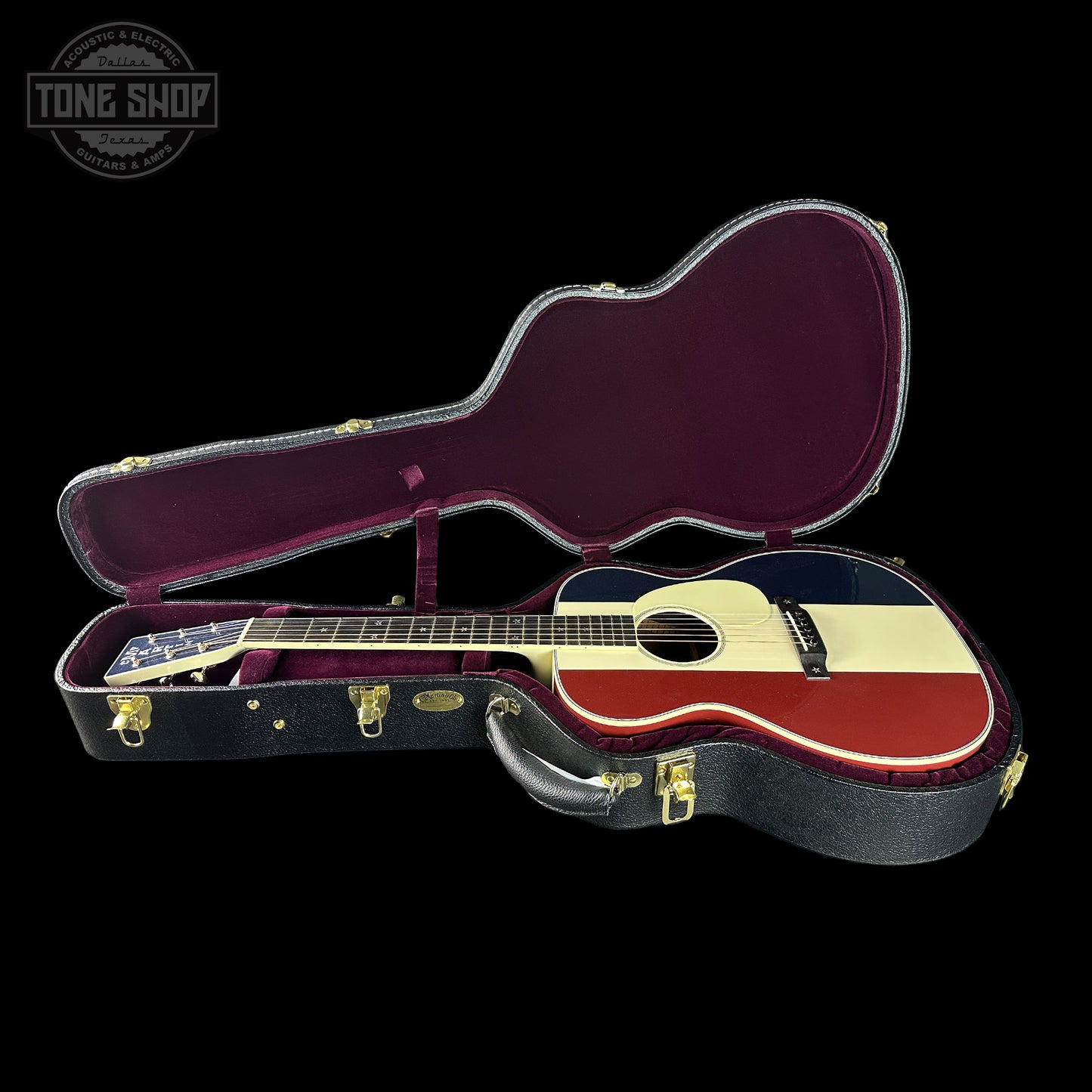 Martin Custom Shop OM Red/White/Blue Sitka/EIR in case.