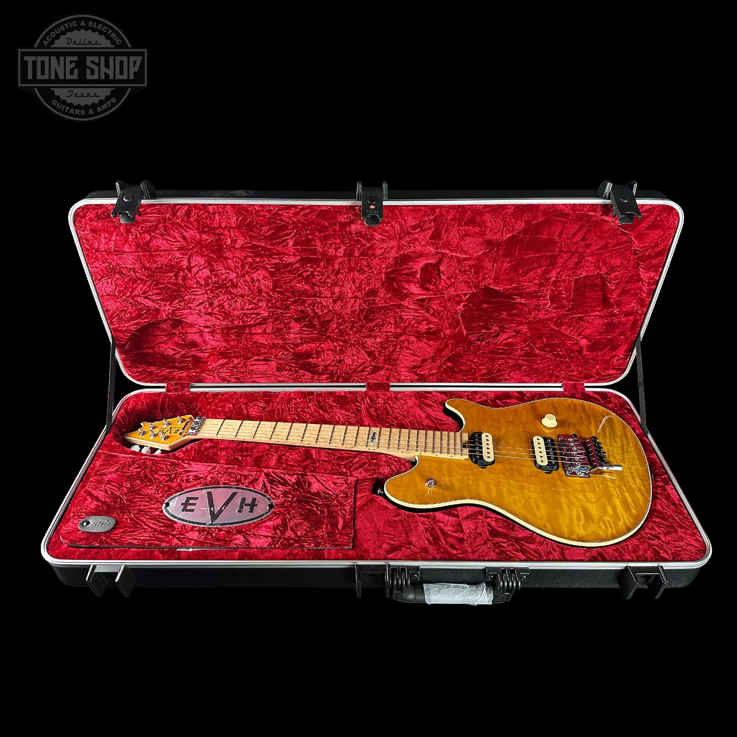 EVH Custom Shop USA Wolfgang 2H Trans Amber in case.