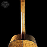 Back of neck of Collings CJ Old Growth Sitka Baked Bubble Maple.