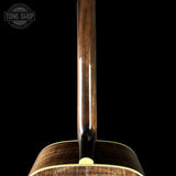 Back of neck of Collings SJ Custom Jet Black Top Tigerstripe Pickguard Old Growth Sitka/Bastogne Walnut.