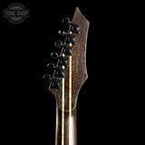 Back of headstock of Dean USA Custom Shop Exile Burl Maple Top.