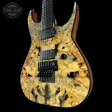 Front angle of Dean USA Custom Shop Exile Burl Maple Top.