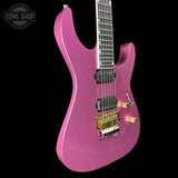 Front angle of ESP USA M-II NTB Floyd Rose Gold Hardware Disco Pink Sparkle SD2.