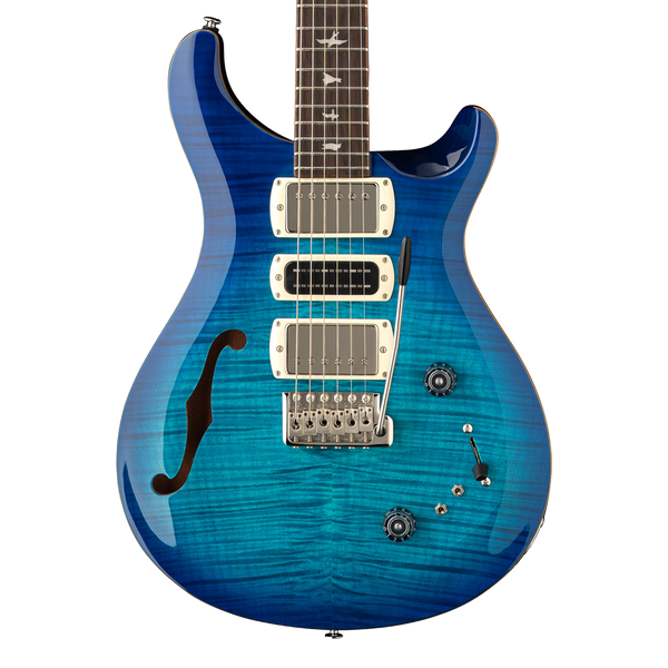 Front of PRS SE Special Semi-Hollow Lake Blue.