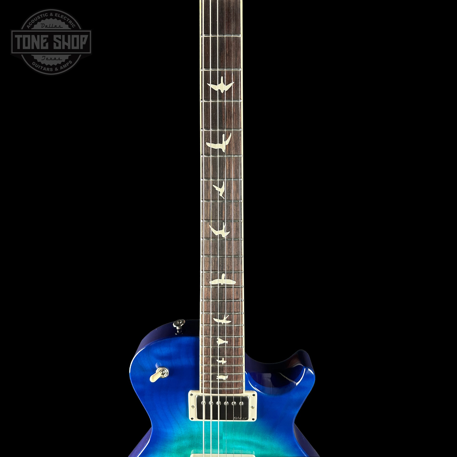 Fretboard of PRS S2 Wood Library McCarty 594 Singlecut Quilt Makena Blue.