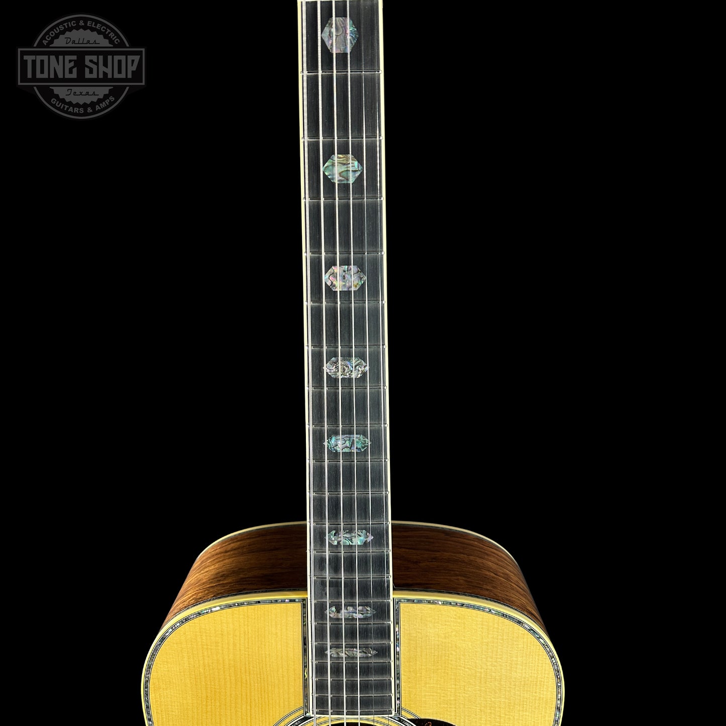 Fretboard of Martin Custom Shop Dread 14-Fret Guatemalan Rosewood.