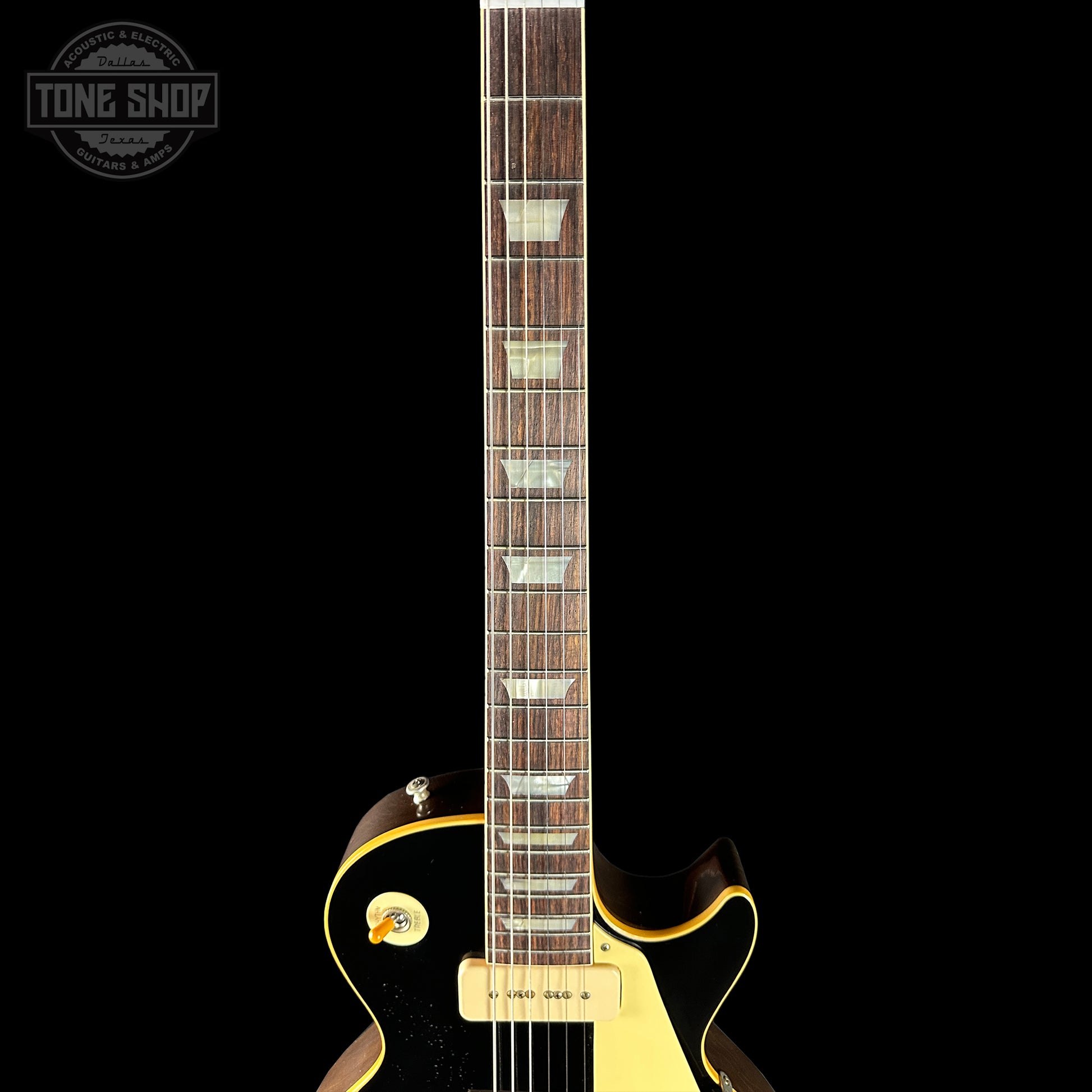 Fretboard of Custom Shop Dealer Select 1956 Les Paul Standard Bigsby Ebony Top Light Aged NH.