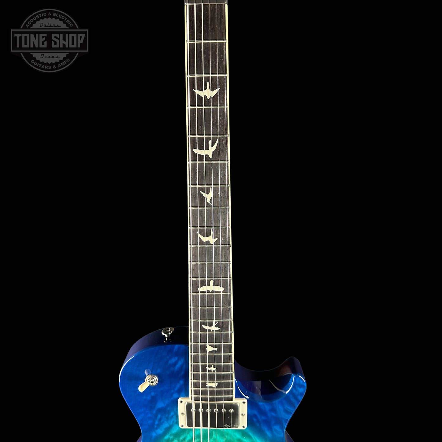 Fretboard of PRS S2 Wood Library McCarty 594 Singlecut Quilt Makena Blue.
