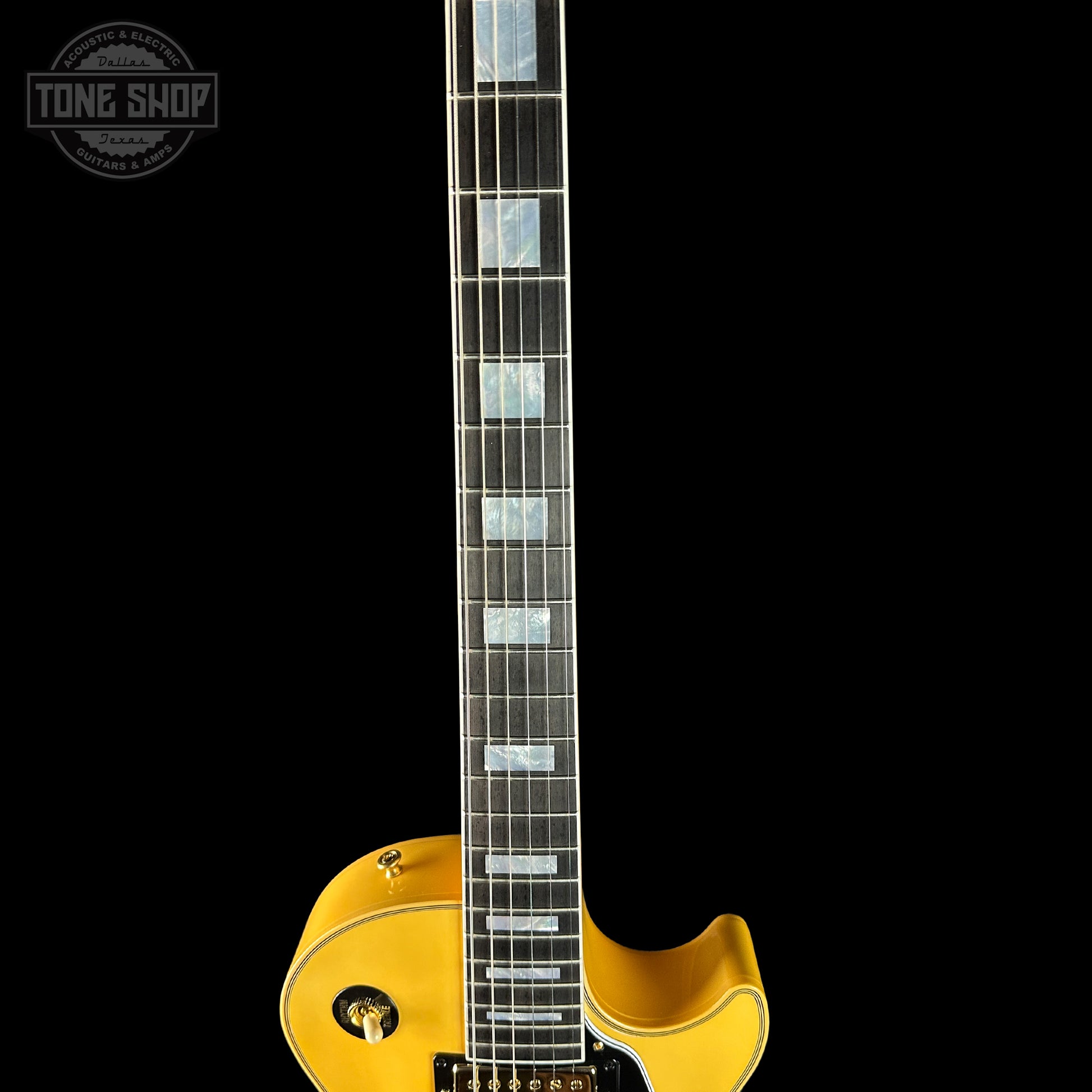 Fretboard of Gibson Custom Les Paul Custom Chambered Heavy Antique White VOS.