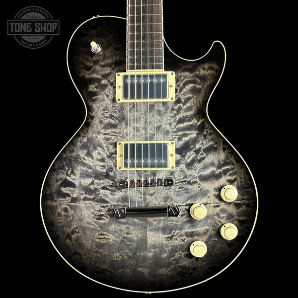 Front of Collings CL City Limits DLX Quilt Top Acid Wash Charcoal Burst.