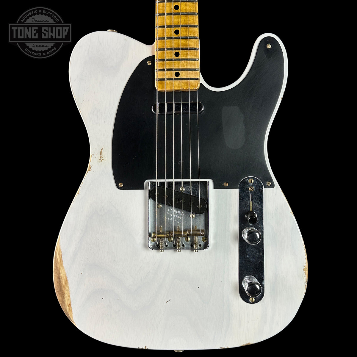 Front of Fender Custom Shop 1951 Nocaster Relic White Blonde.