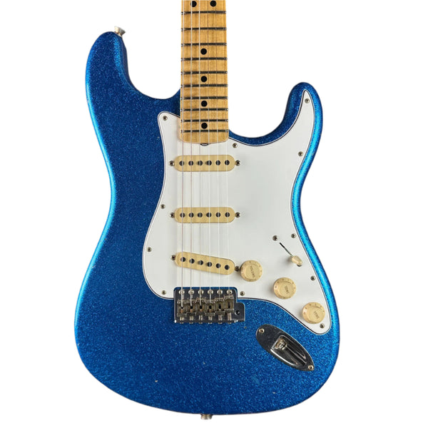 Front of Fender Custom Shop 1969 Stratocaster Journeyman Relic Blue Sparkle.