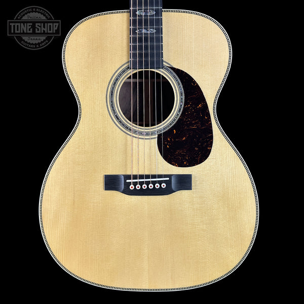 Front of Martin Custom Shop OM 28/45 Adirondack/Wild East Indian Rosewood.