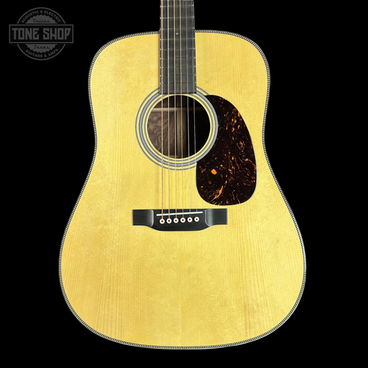 Front of Martin Custom Shop Dread 28 Style Adirondack / Wild Grain East Indian Rosewood.