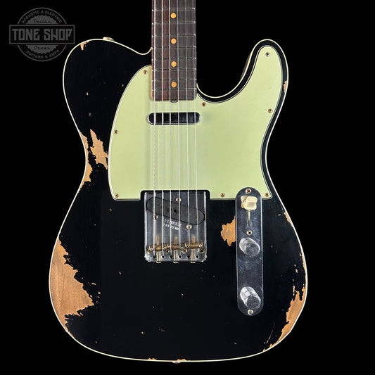 Front of Fender Custom Shop Time Machine '60 Tele Custom Heavy Relic Aged Black.