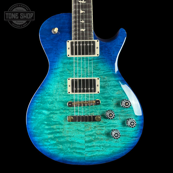 Front of PRS S2 Wood Library McCarty 594 Singlecut Quilt Makena Blue.