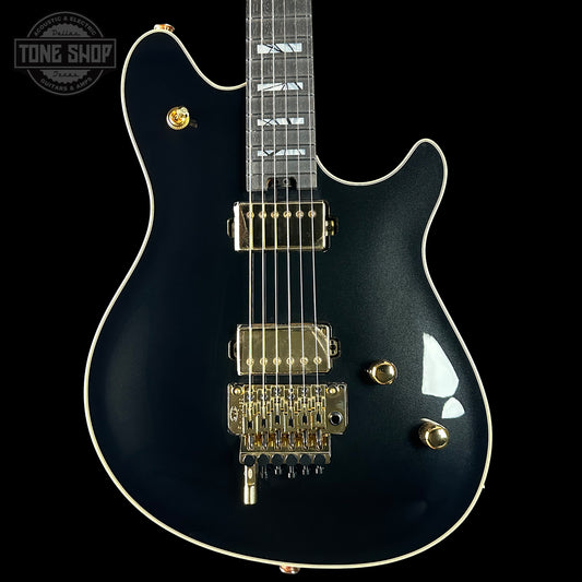 Front of EVH Custom Shop Wolfgang 2H Black Metallic/Candy Tangerine.