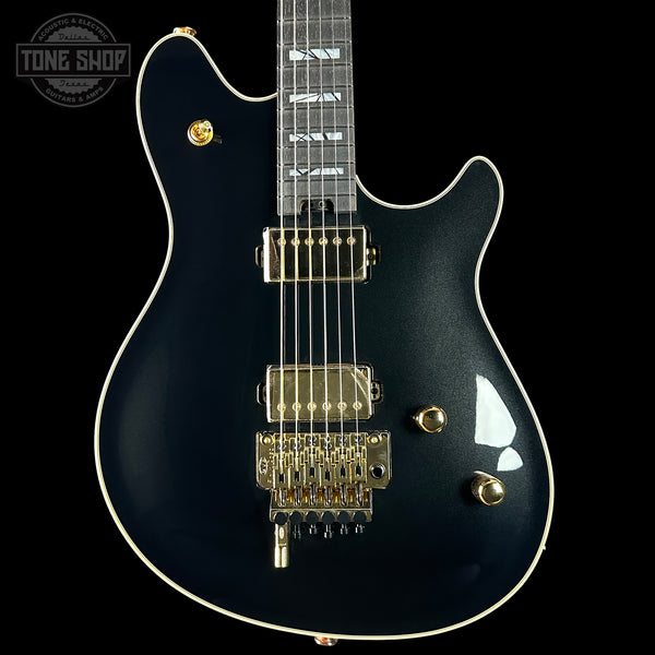 Front of EVH Custom Shop Wolfgang 2H Black Metallic/Candy Tangerine.