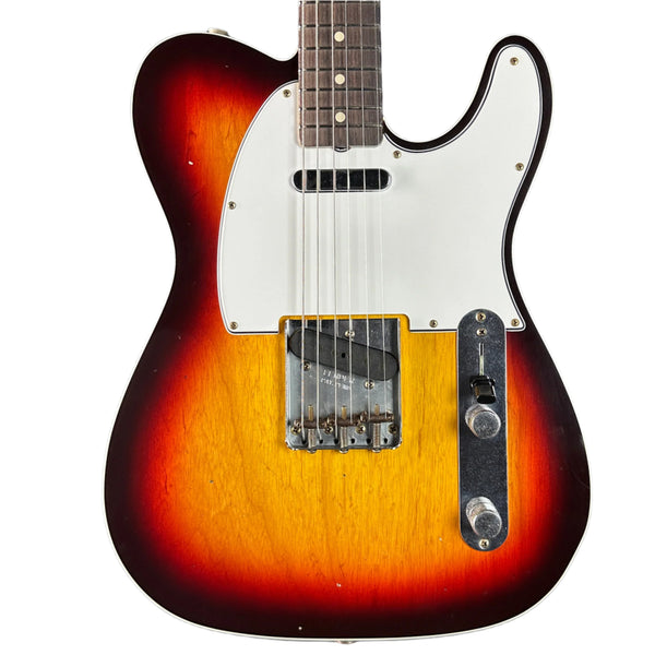 Front of Fender Custom Shop 1960's Telecaster Custom Journeyman Relic Chocolate 3 Tone Sunburst.