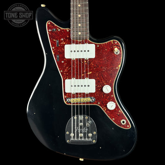 Front of Fender Custom Shop 1962 Jazzmaster Journeyman Relic Black.