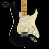 Front of Fender Custom Shop Limited Edition Roasted '54 Strat Journeyman Relic Aged Black.