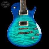 Front of PRS S2 Wood Library McCarty 594 Singlecut Quilt Makena Blue.
