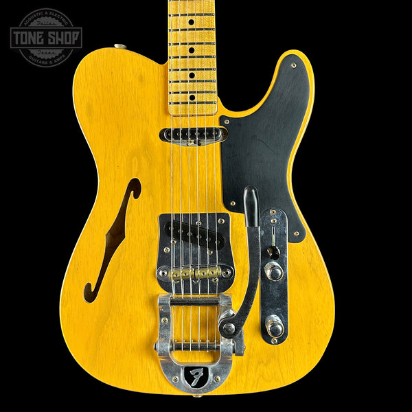 Front of Fender Custom Shop Postmodern Tele MN Journeyman Relic Aged Butterscotch Blonde.