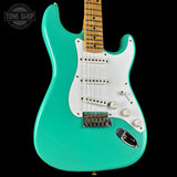 Front angle of Fender Custom Shop 70th Anniversary 1954 Stratocaster Journeyman Relic Seafoam Green.