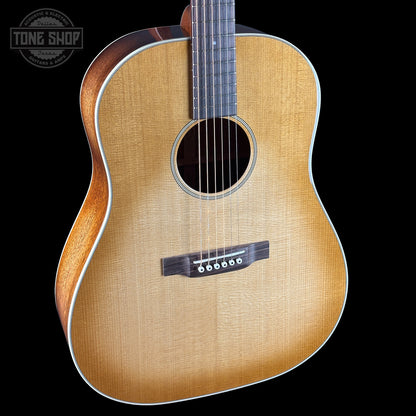 Front angle of Martin Custom Shop Slope Shoulder Dread VTS Spruce/Mahogany Toasted Burst.