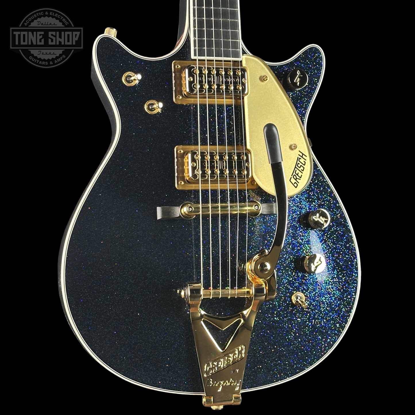 Front angle of Gretsch Custom Shop G6128-62 Holoflake NOS.