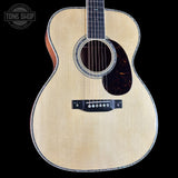 Front angle of Martin Custom Shop OM 41 Style Adirondack / Sinker Mahogany.