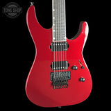 Red electric guitar with a black pickguard on a white background, featuring the Tone Shop logo.