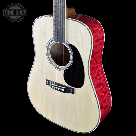 Front angle of Martin Custom Shop Dread 14-Fret Quilted Maple.