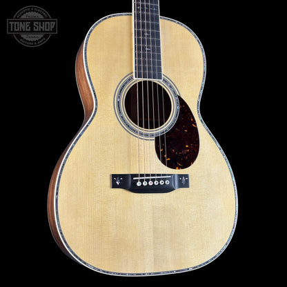 Front angle of Martin Custom Shop 00-12F 41 Style Adirondack/Exceptional Broad Figure Koa.