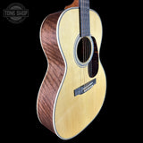 Front angle of Martin Custom Shop 00 28 Style Adirondack / Exceptionally Figured Black Walnut.